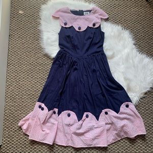 Unique Vintage 1950s Navy Pink Collared Dress